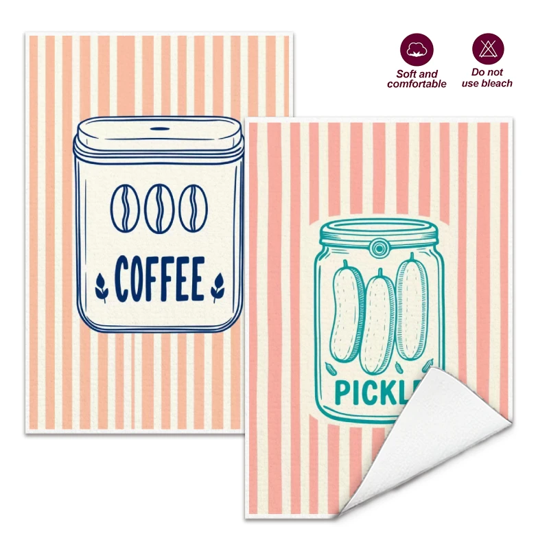 2 Stück, gestreifte Küchentücher in Kaffee- und Kimchi-Tönen, 40 cm x 60 cm großes Handtuchset, beste Küchentücher, super saugfähiges, weiches Reinigungstuch, Küchen- und Backtücher, Handtücher, Image