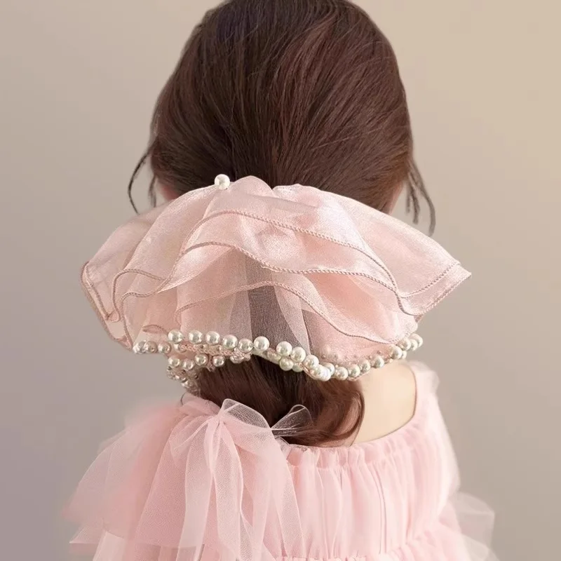 Eleganter Netz-Perlen-Scrunchie für Damen, Luxuriöses Haargummi Haaraccessoire Image