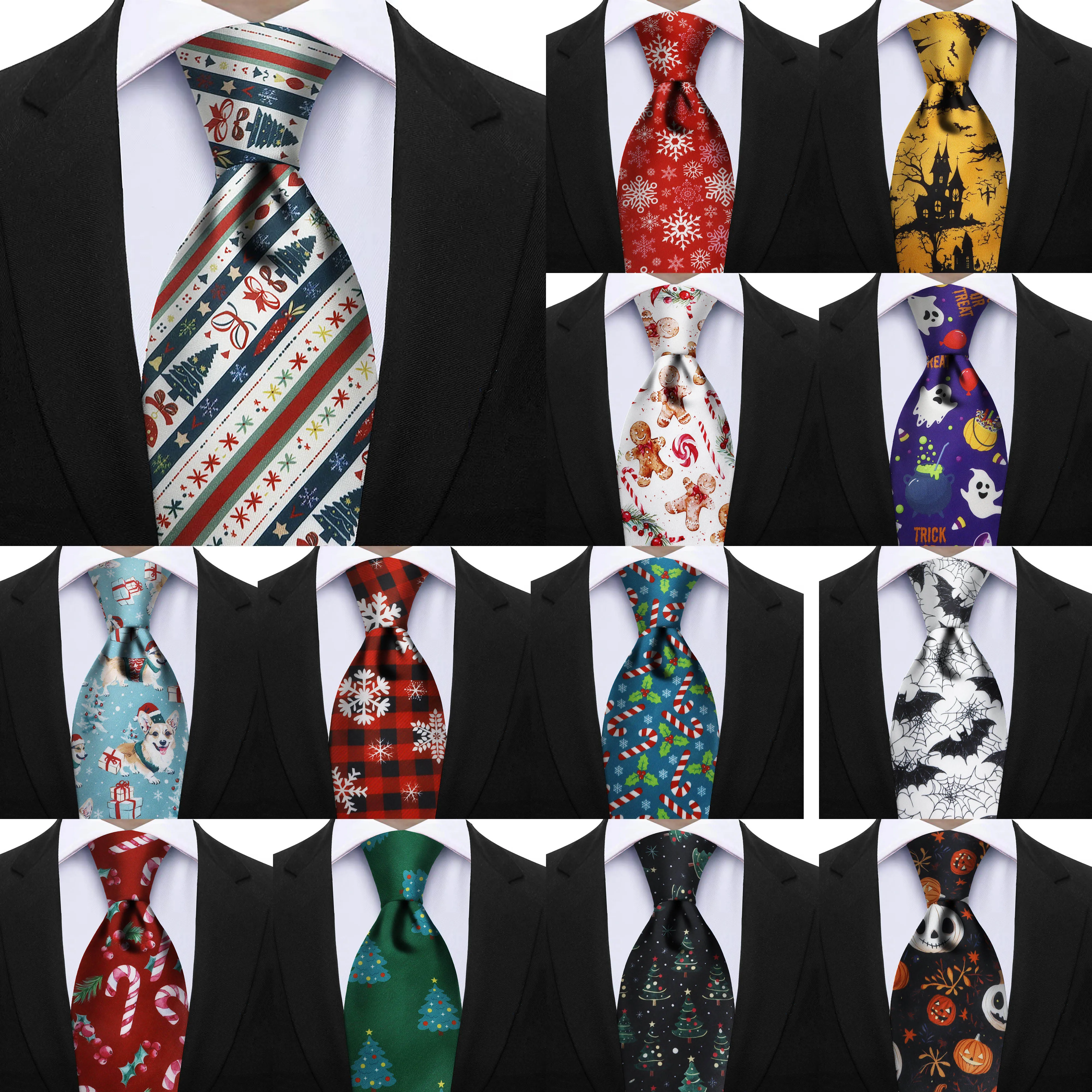 Halloween Weihnachten 7CM Krawatte Orange Kürbis Rote Krücke Süßigkeiten Muster Krawatte Für Halloween Weihnachtsgeschenk Party Anzug Krawatten Image