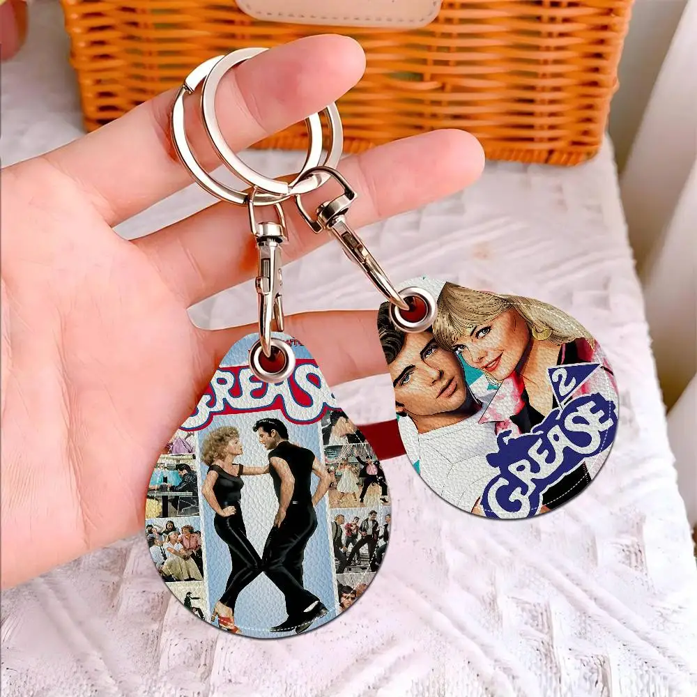 Klassischer Film-Grease-Schlüsselanhänger aus Leder, Zugangskartenhalter, Schlüsselanhänger, Community Water Drop Proximity Card Schutzhülle Image