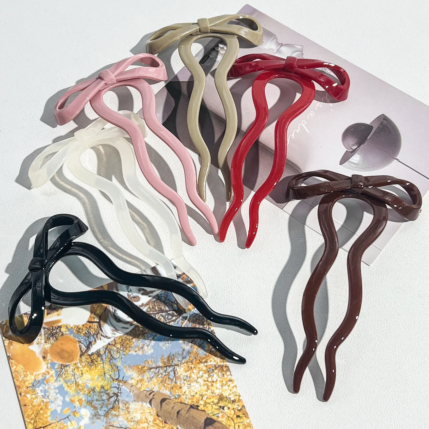 Mode U-förmigen Bogen Haar Stick Acryl Haarnadel für Frauen Haar Clip Kamm Brötchen Süße Kopfbedeckung Frisur weibliche Haar zubehör Image