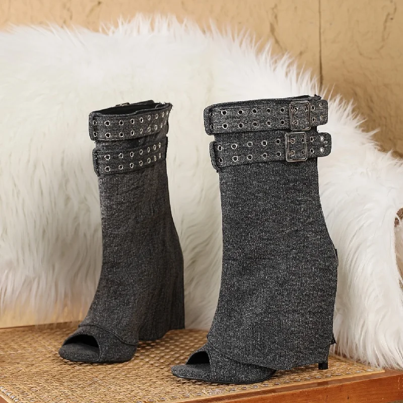 Eilyken Frühling Sommer Spleißen Peep Toe Schnalle Frauen Stiefeletten Sandalen Mode Dünne High Heels Party Prom Schuhe