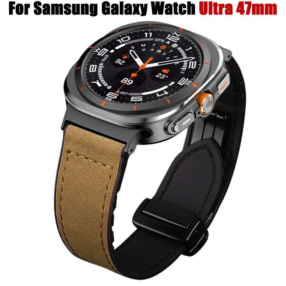 Leder-Silikonarmband für Samsung Galaxy Watch Ultra 47 mm, schnelle Passform, kein Lücken, Armband für Galaxy Watch 7 Ultra 47 mm, Magnetband Image