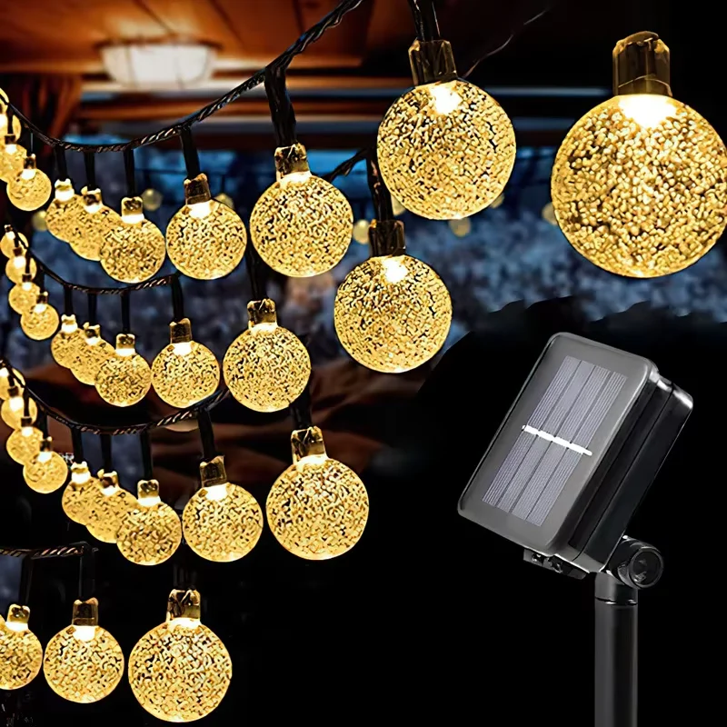 LED Solar-Lichterkette für Außen 60 LEDs Wasserdichte Kristallkugel-Lichter mit 8 Modi Gartenbeleuchtung für Terrasse Party Baumdekoration