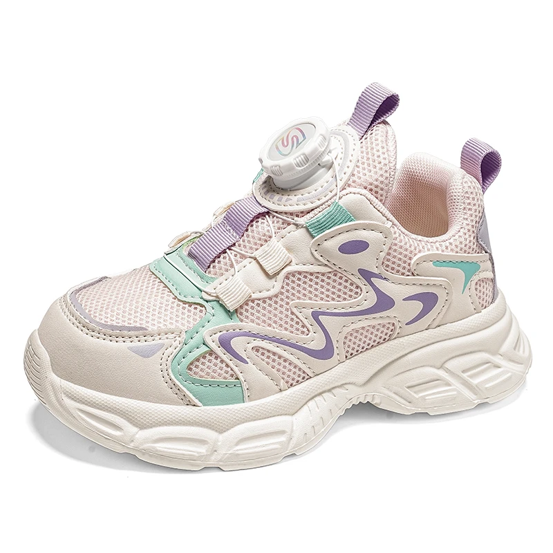 Kinder-Sneaker für Jungen und Mädchen, Sportschuhe mit atmungsaktivem Mesh, Laufschuhe mit Drehverschluss, einfach anzuziehen, rutschfeste weiche Sohle, Freizeitschuhe für Kinder