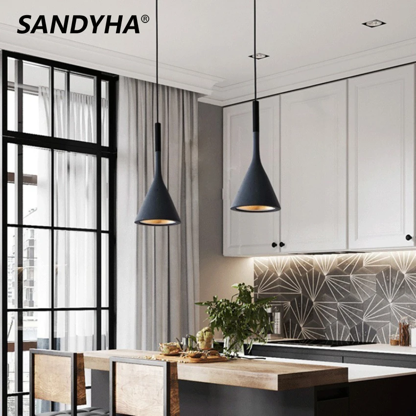 Moderne LED Pendel leuchten schwarz weiß Küchen insel Leuchten Schlafzimmer Tisch Esszimmer Hängelampe Lampen schirm Home Kronleuchter