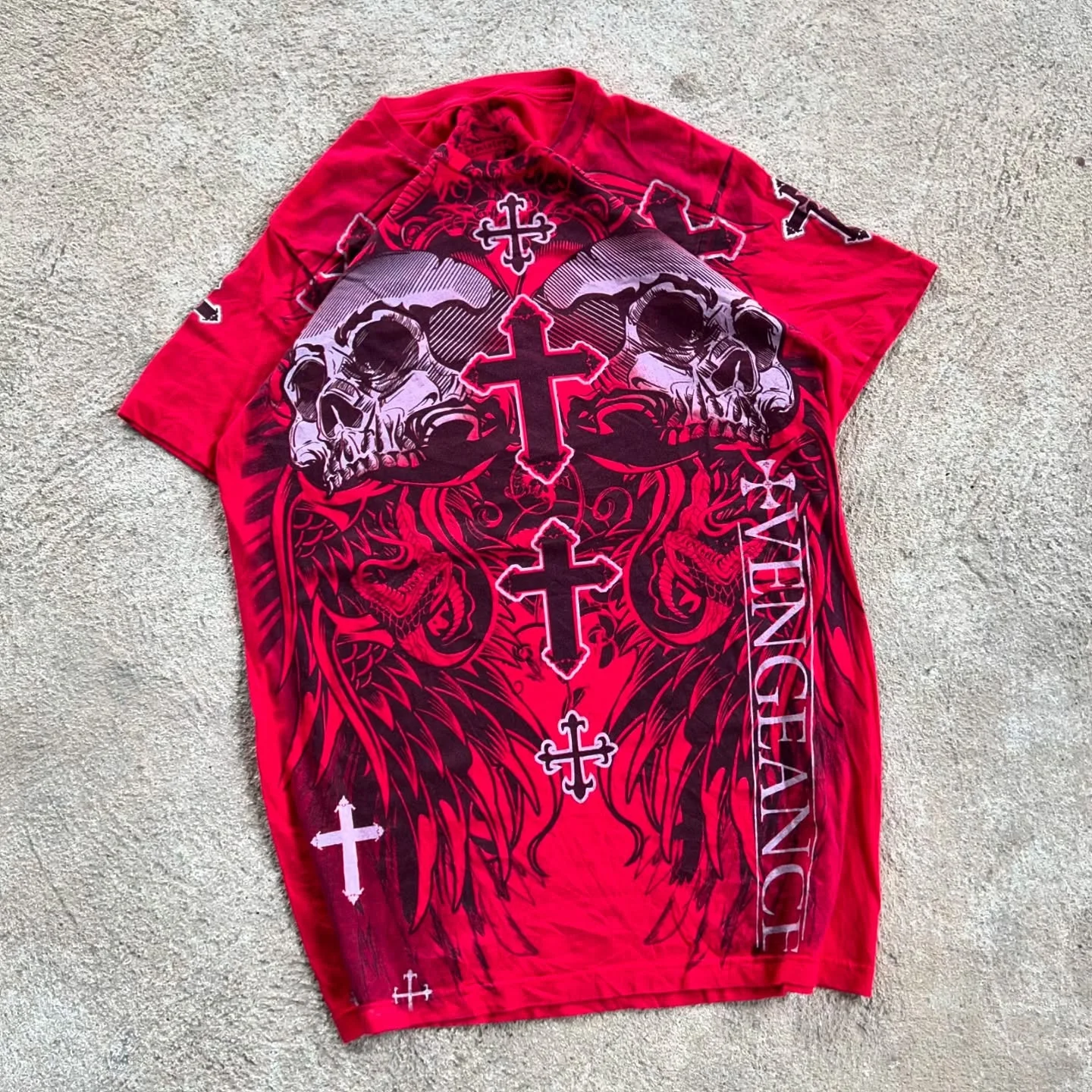 Rotes Vintage-T-Shirt für Herren im 90er-Jahre-Hip-Hop-Stil, Totenkopf-Grafik, übergroßer Rundhalsausschnitt, schwere Baumwolle, kurze Ärmel