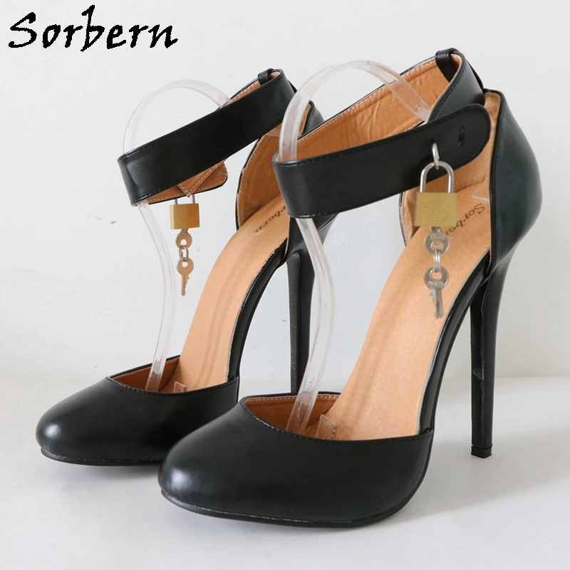 Sorbern Vintage Burlesque Heels Pump Schuh abschließbar breiter Riemen runde Zehen 14 cm Stilettos High Heel Sissy Boy Schuh benutzerdefinierte Farbe