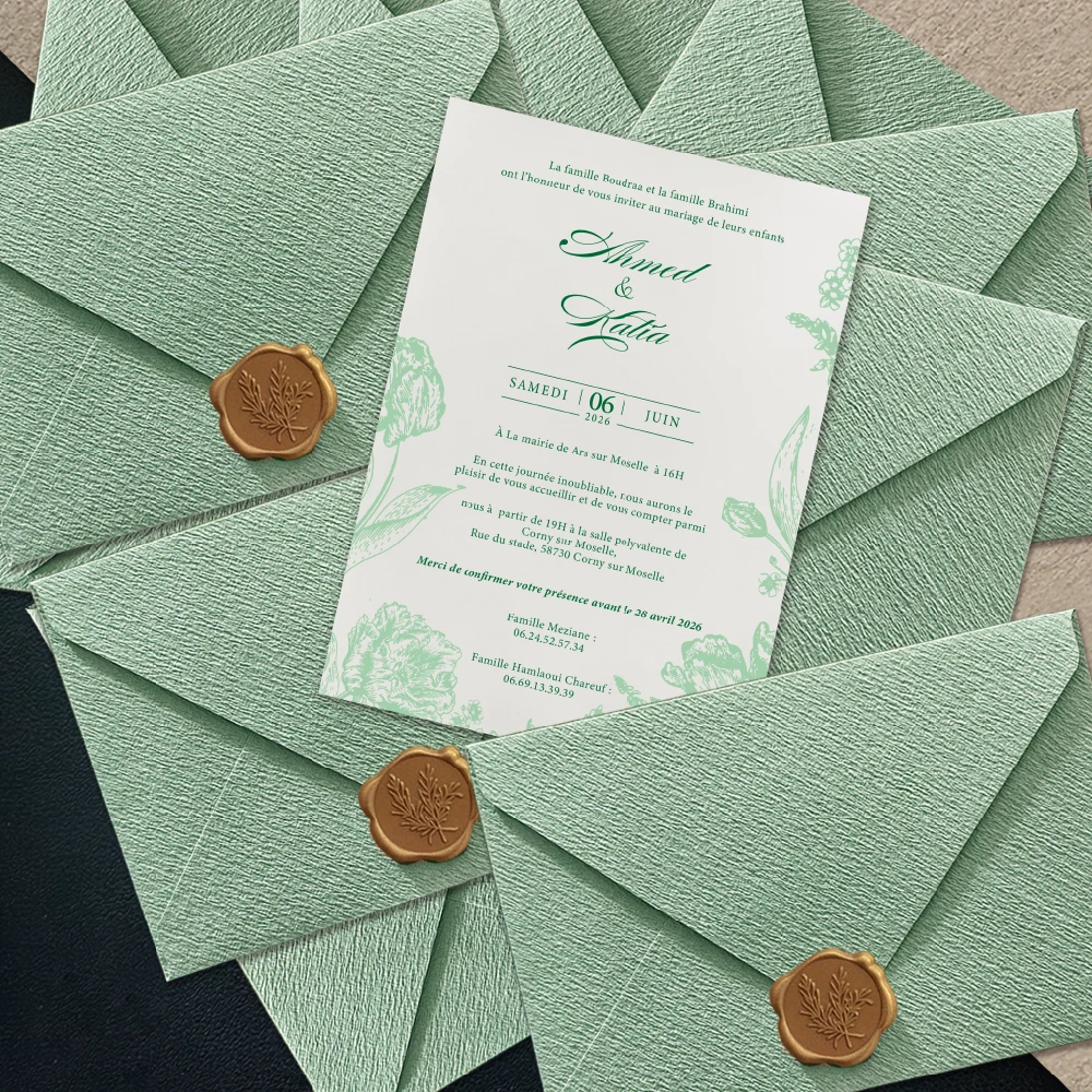 Personalisierte Hochzeitseinladungskarten Braut & Bräutigam Exklusive Hochzeitskarten Bearbeitbare Hochzeitsfeierkarten Inklusive Umschläge Image