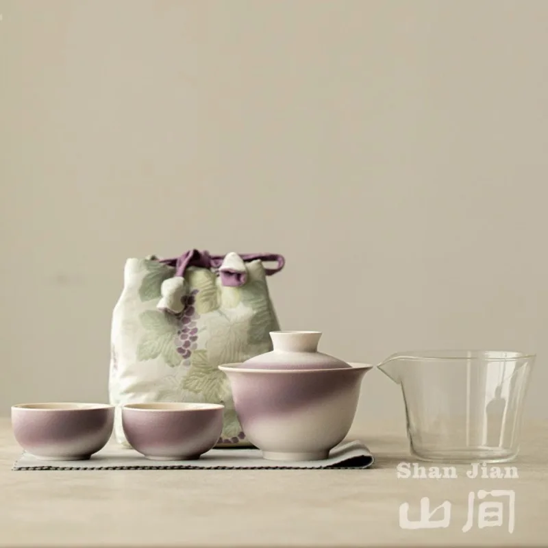 Ceramic Travel Tea Set For Single Person Outdoor Portable Kuaike Cup, One Pot, Two Cups, Household Kung Fu Tea Set For Ladies