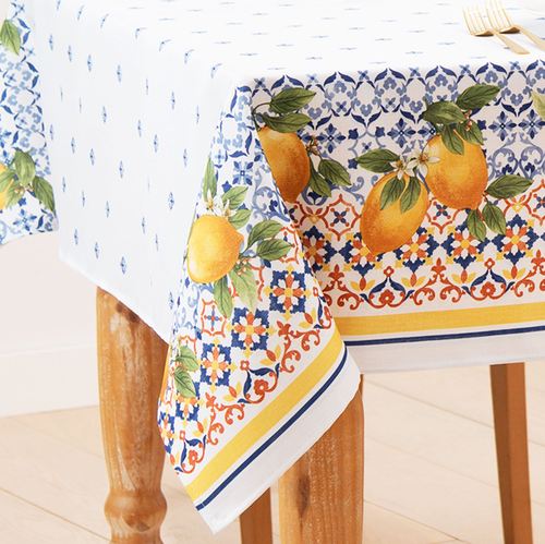 Tuscan Lemon Rectangle Tablecloth White, 60 x 120, White