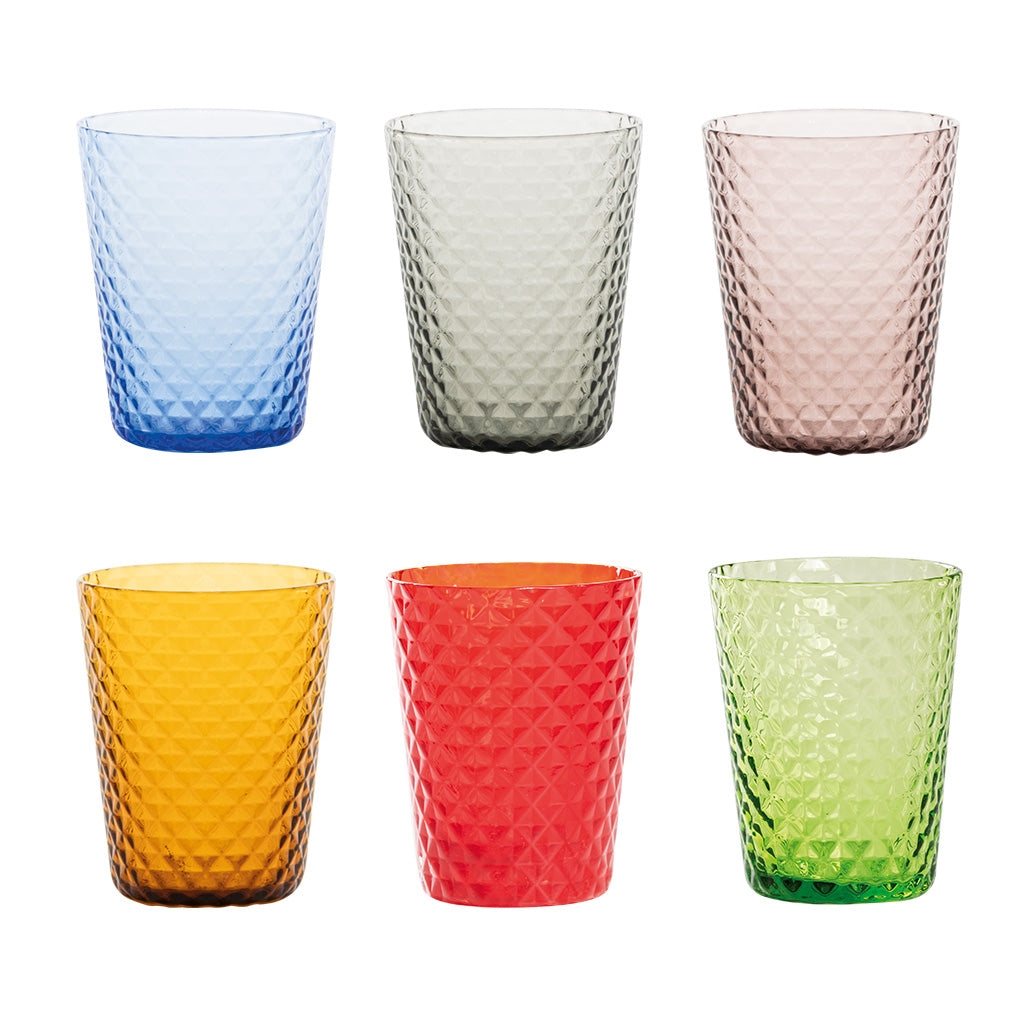 Zafferano 6er-Set Trinkgläser aus der Isolano-Kollektion, mundgeblasen, mit Diamantstruktur, verschiedene Farben, elegantes Geschirr Image