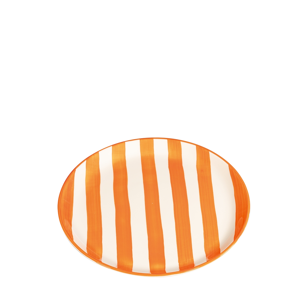 Zafferano Lido Kollektion: Elegantes 2er-Set Speiseteller aus handbemalter Keramik in Safran-Orange, klassisches Streifendesign, hergestellt in Italien Image