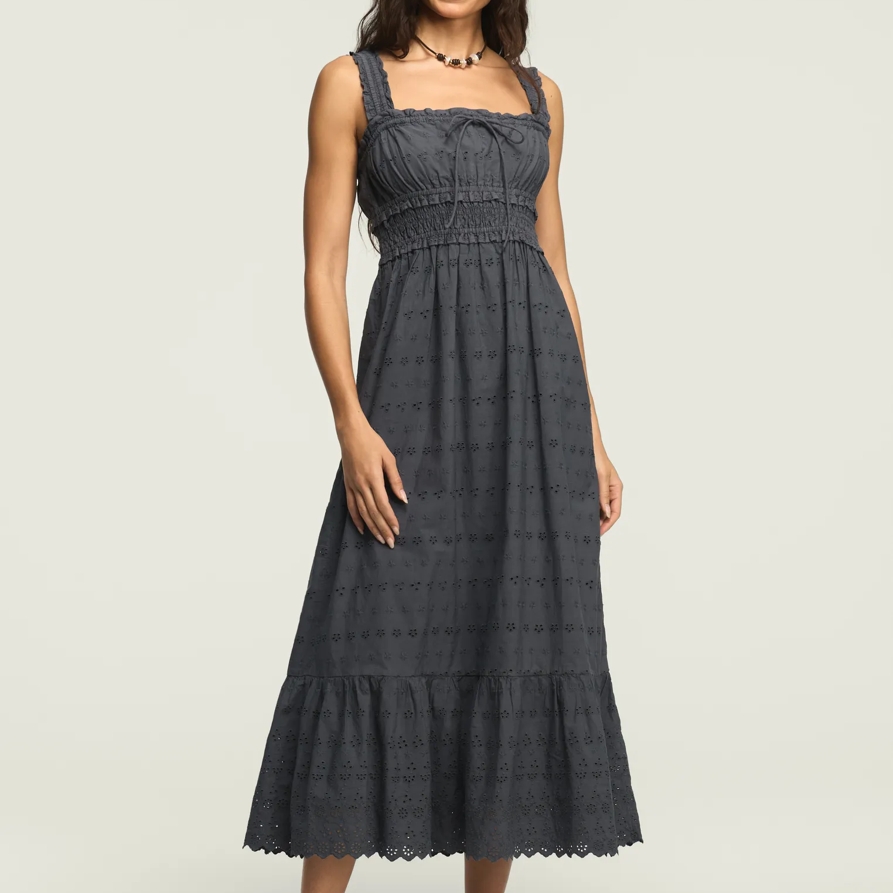 Lucky Brand Schiffley Smocked Waist Midi Dress - Women's Clothing Dresses Shirt Midi Dress in Ombre Blue, Size S