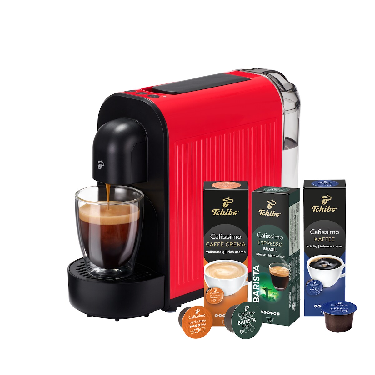 Tchibo Cafissimo NOW Kapselmaschine inkl. 30 Kaffeekapseln, rot