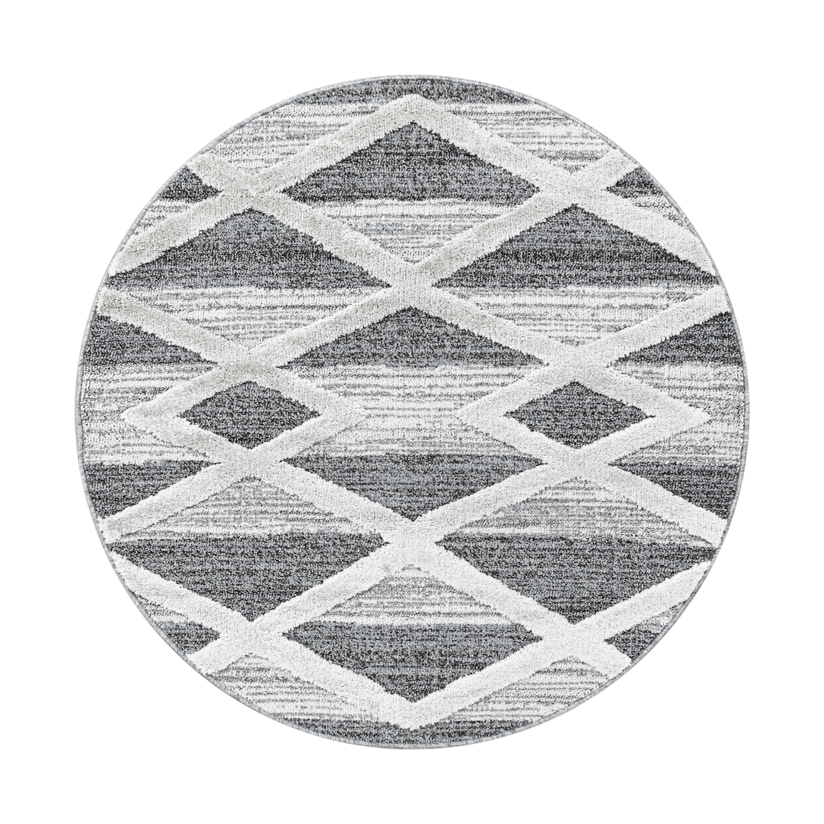 Teppich Wohnzimmer 3D Geometrisch Modern Waschbar Strapazierfähig Esszimmer OEKO-TEX Rund Grau 200x200 cm Gekettelt – GENF von Kadima Design Image
