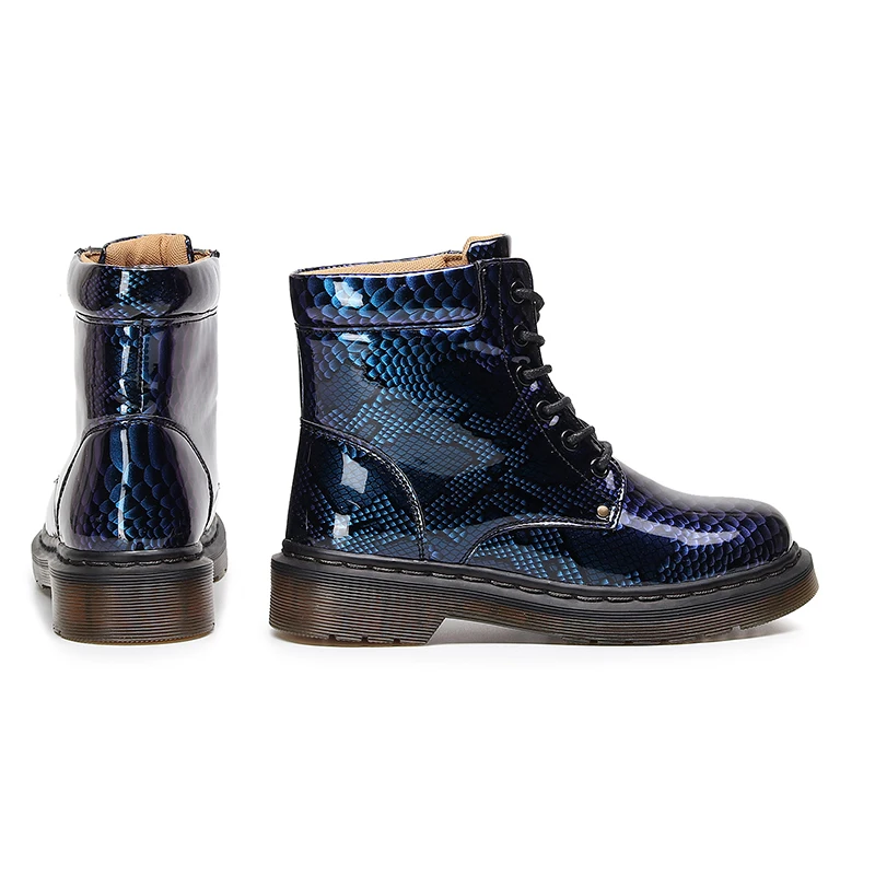 Women‘s Genuine Leather Boots Blue Shoes Casual Shoes Glisten Ankle Boots High Slip on Office Ventilate Versatile Motorcycle