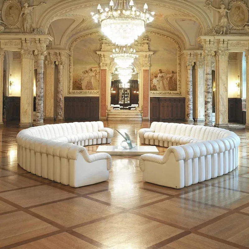 Künstlerisches Hochwertiges Weißes Leder De Sede DS 600 Snake Sofa Gebogenes Modulares Ecksofa Rundes Wasserfestes Couch-Set