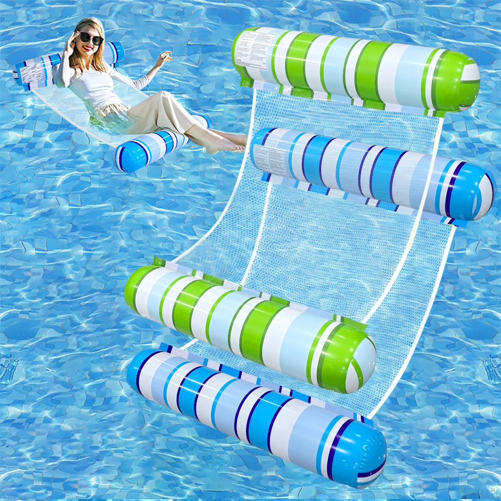 1 Stück aufblasbare, gestreifte Hängematte mit zwei Schläuchen, tragbarer schwimmender Liegestuhl, Sommer-Strandpool, Wasserunterhaltung