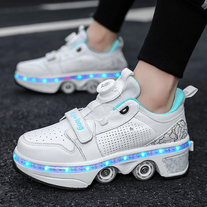 LED-Deformations-Parkour-Schuhe mit vier Rollen, Laufschuhe, Freizeitschuhe, Unisex-Deformations-Rollschuhe, Skateschuhe