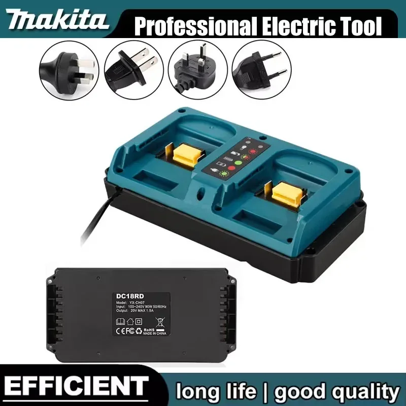 Makita 18V Doppelladegerät EU/US-Stecker Ersatz für Makita 18V Li-Ion Akku für BL1815 BL1820 BL1830 Schnellladegerät Image