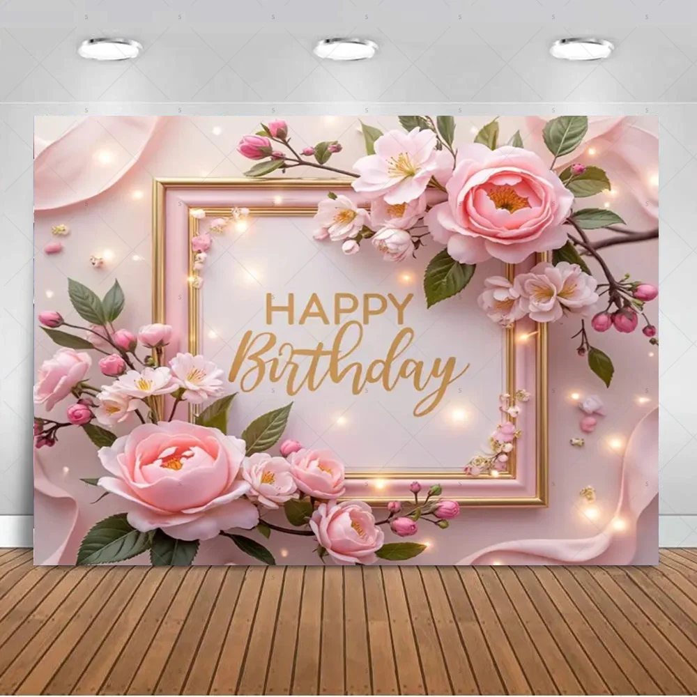  Rosa Rose Gold Luftballons Glitzer Hintergrund Banner Mädchen Geburtstag Party Dekorationen Funkelnde Hintergrund Zubehör Fotografie Prop Image