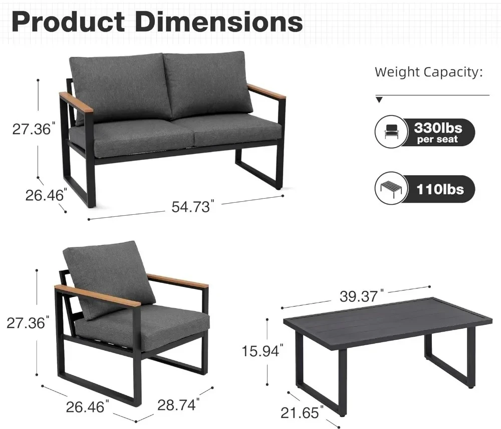 jz Neues Terrassenmöbel-Set, 4-teilig für den Außenbereich mit abnehmbaren, waschbaren und hochelastischen Schwammkissen