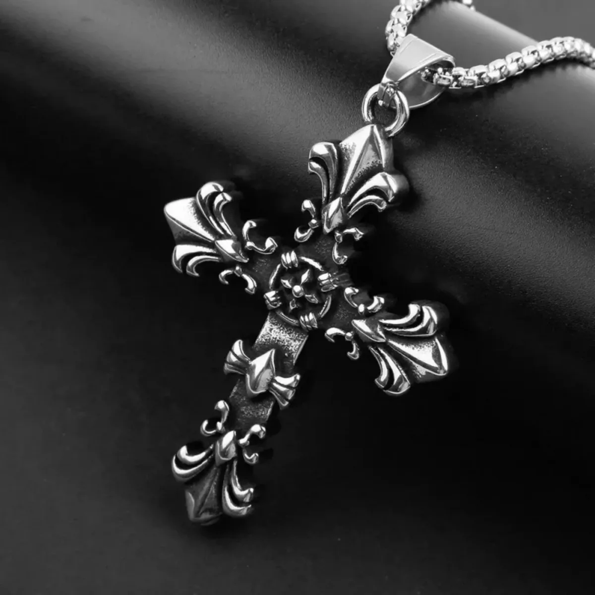 Edelstahl-Kreuz-Halskette, Punk-Streetwear-Schmuck, Vintage Silber Unisex Geschenk