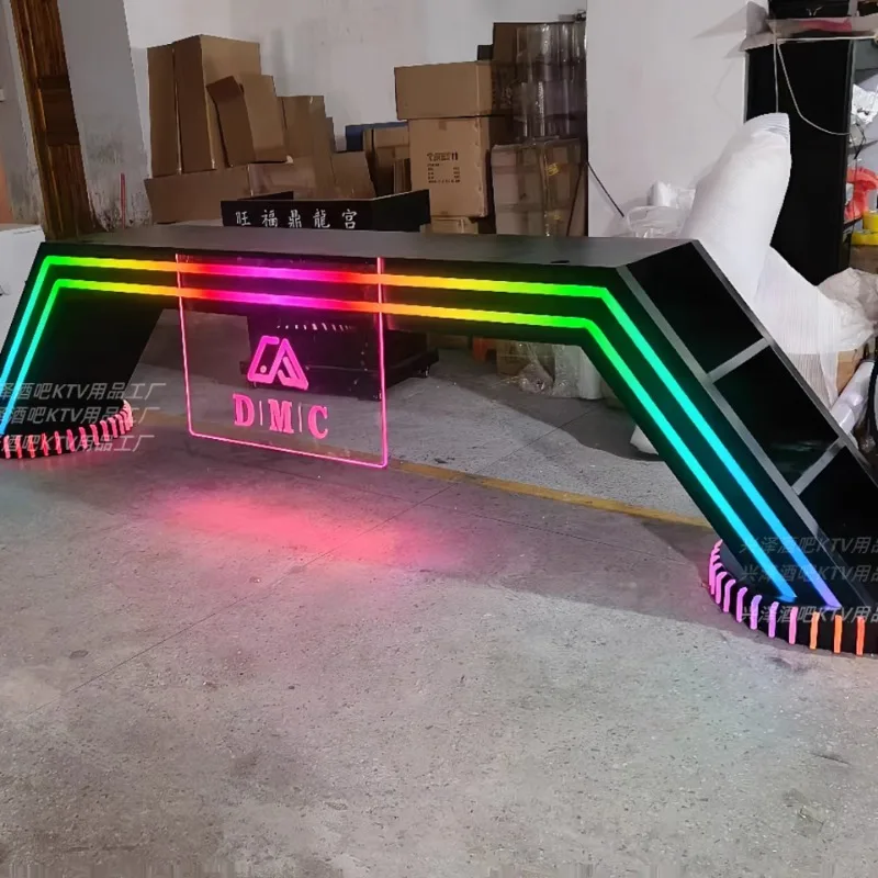 Bar-DJ-Tisch, DJ-Tisch für KTV-Partys, Leuchtender Bunter Beweglicher Edelstahl-Acryl-LED-DJ-Tisch