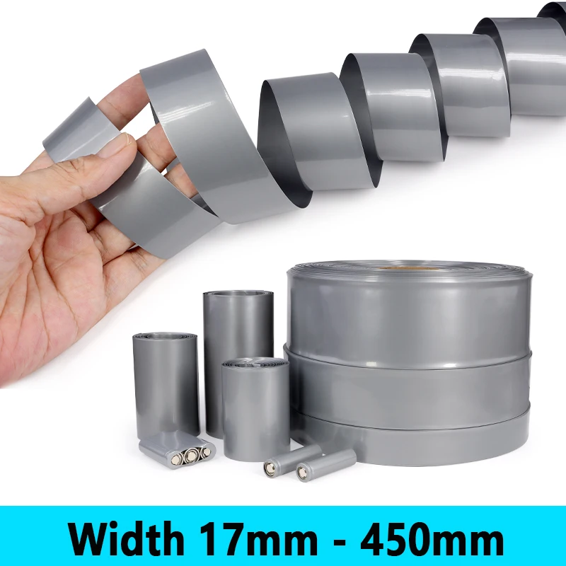 1~20M Grauer PVC-Schrumpfschlauch, Breite 17mm ~ 450mm, Isolierte Kabelummantelung, Schrumpffolie für Lithium-Batterie-Gehäuse Image