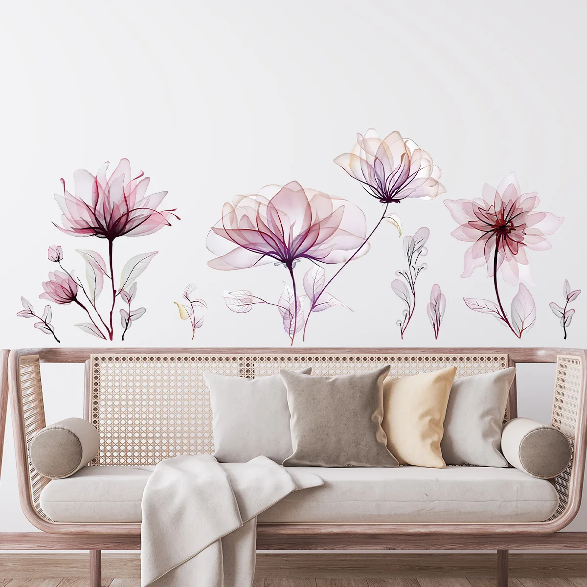 Rosa Blumen Wandaufkleber für Wohnzimmer Schlafzimmer Hintergrund Wanddekoration Mädchenzimmer Heim-Dekorative Aufkleber Wandtattoos Wandbild