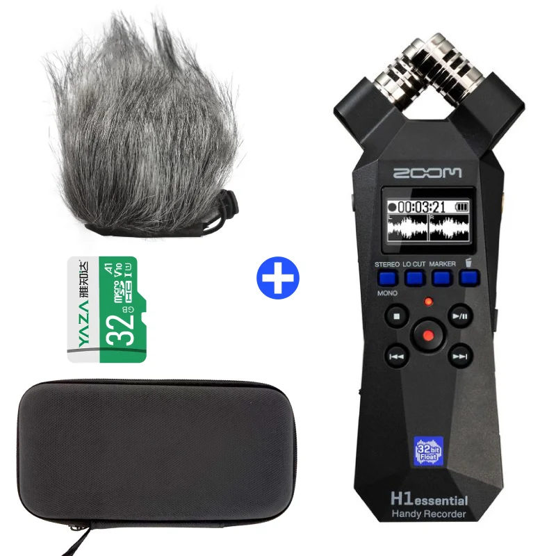 ZOOM H1essential 32-Bit-Stereo-Handy-Recorder-Bundle mit 32GB microSDHC-Karte, Fellmikrofon-Windschutz und Zubehörpaket. Image