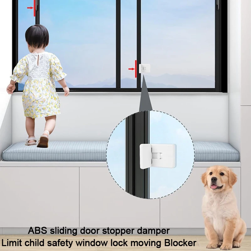 ABS-Schiebetürstopper, Dämpfer, Begrenzung, Kindersicherung, Fensterschloss, beweglicher Blocker für Schublade, Schranktür, Kleiderschrank, Babyschutz Image