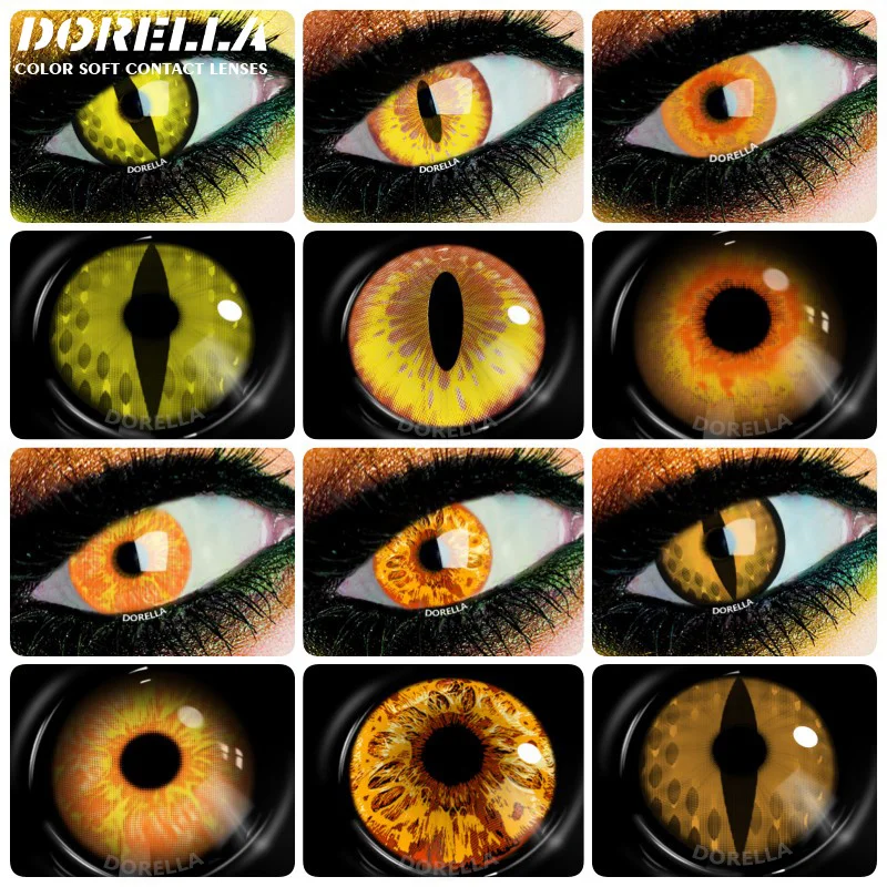 D'ORELLA 1 Paar Cosplay-Kontaktlinsen, mehrfarbige Kontaktlinsen, Anime-Linsen, Halloween-Make-up, gelbe Augenlinsen, farbige Linsen Image
