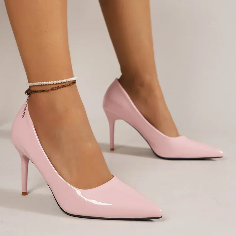 Sexy dünne Absätze Pumps für Frauen rosa Lackleder spitze Zehen Party Schuhe Frau 2025, Frühling Slip-On Stiletto High Heel Schuhe