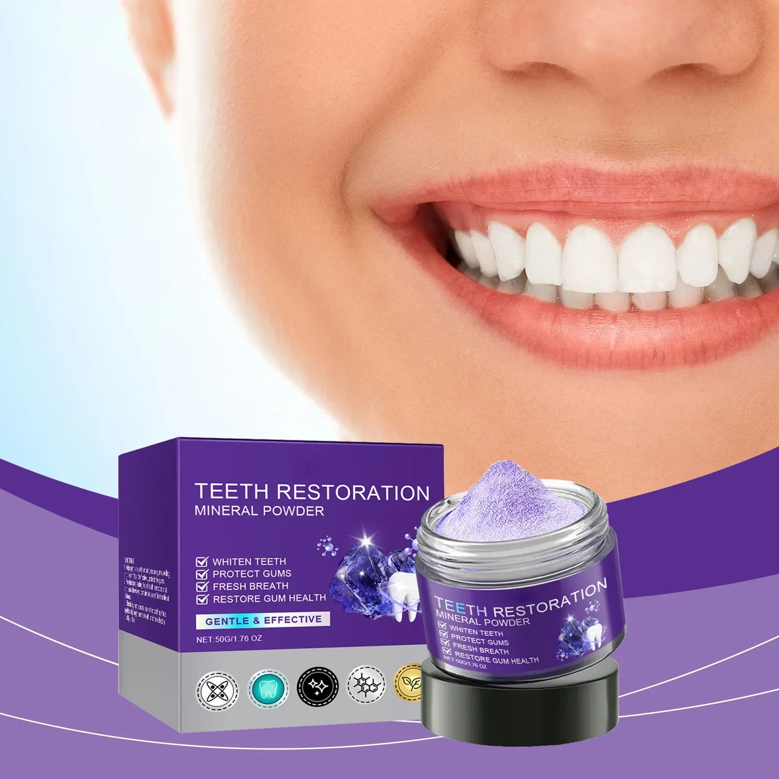 Lila Zahnpulver Sanfter Reiniger für die Tägliche Mundpflege - Erfrischt den Atem Reinigt die Zähne & Erfrischt Sanfte & Effektive Mundhygiene Image