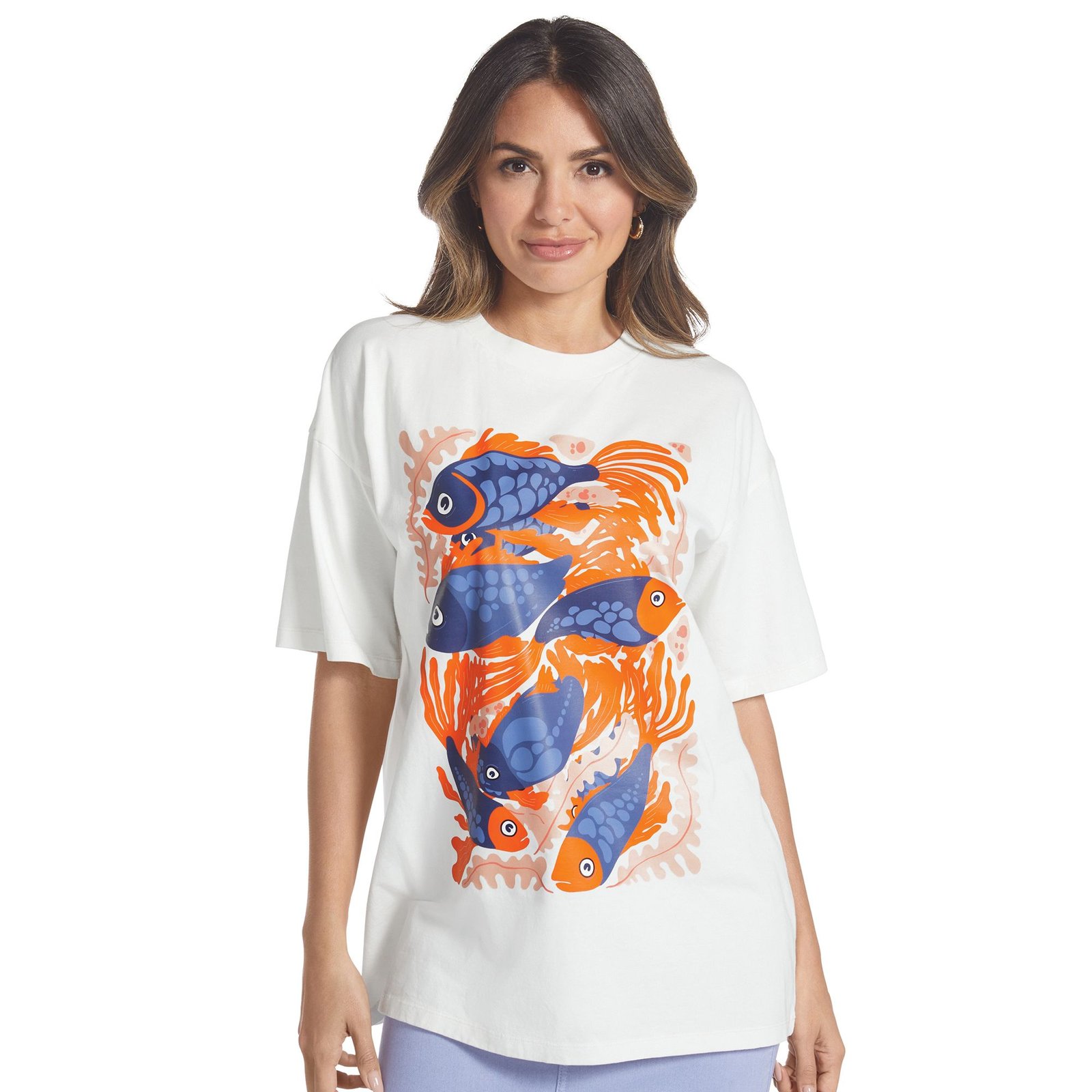 Masseys Vintage Crewneck Tee (Size 5X) Tropical Fish/White, Cotton