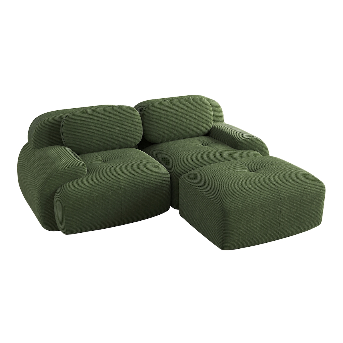 Merax Modulares Cord Sofa 2-Sitzer mit 1x Hocker, Cloud Sofa rahmenlos, bodennah mit tiefer Sitzfläche, weich & bequem, rutschfest, Grün Image