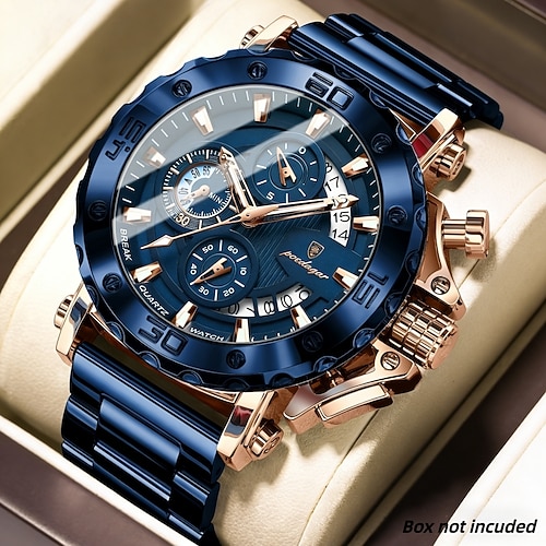 Goldene Herrenuhr, luxuriöser Chronograph mit großem Zifferblatt, Quarz-Analog-Uhrwerk, goldfarbenem Edelstahlarmband, wasserdicht, leuchtend, Business- und Sportuhr mit Datumsanzeige, Geschenk für