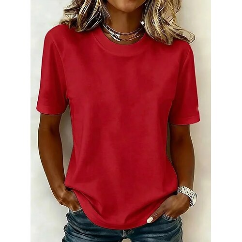 Damen-T-Shirts aus 100 % Baumwolle – hochwertiges, schweres Kurzarm-T-Shirt mit Rundhalsausschnitt Image