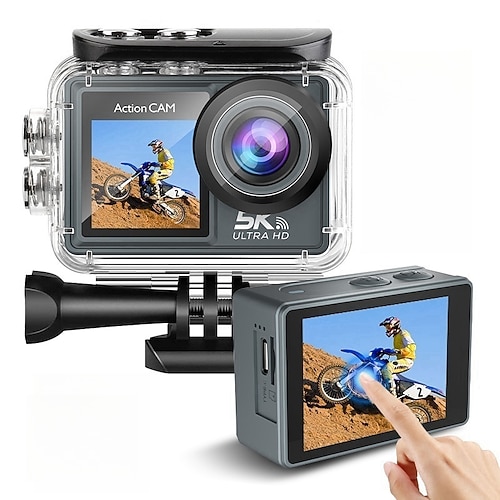 5K-Actionkamera mit 30 Bildern pro Sekunde, wasserdichte WLAN-Kamera mit Dual-Screen-Touchscreen und Fernbedienung, Unterwasser-Vlog-Kamera für Helm, Schwimmen, Tauchen, Schnorcheln, inklusive