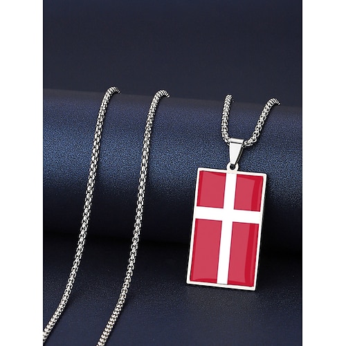 Herren-Halskette mit Flaggenanhänger aus Edelstahl, Halskette mit mehreren Nationalflaggen für Fußballspiele, Fan-Unterstützung, Stadionanfeuerung, Freizeit-Sportbekleidung und Alltagskleidung Image