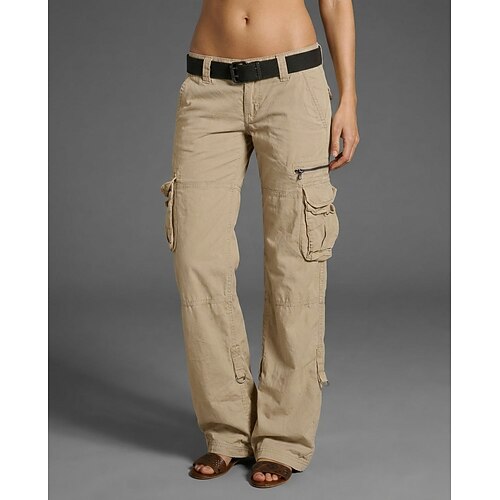 Damen Cargo-Hosen Cargohose Cargohosen Hosen Hose Baggy-Hosen Urlaub Schick Modern Basic Volle Länge Tiefer Bund Einfach Tasche Baggy Komfort Unelastisch Lässig Sport Wochenende Wein Schwarz Rosa Image