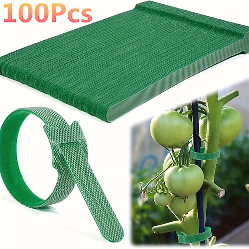 100 wiederverwendbare, verstellbare und rutschfeste Pflanzenbinder aus Nylon, grün, ideal für Kletterpflanzen, zur Unterstützung und Gartenpflege, sicher einfach zu bedienendes Gartenwerkzeug Image