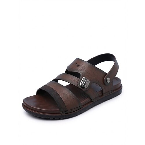Braune Herren-Fischersandalen aus Kunstleder, offene Zehen, bequeme Strandschuhe für Strandurlaub, Küstenreisen, Spaziergänge am Meer, Freizeit im Resort und sommerliche Freizeitkleidung Image