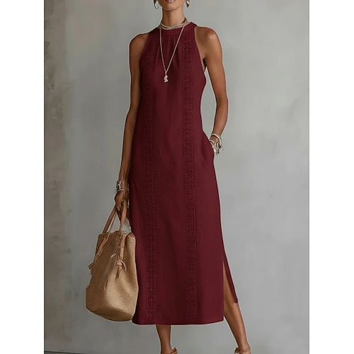 Damen Midikleid Kleider in Leinenoptik Sommerkleid Lässig Täglich Lässiger Schnitt Einfach Ärmellos Neckholder Blau Schwarz Weiß Gelb Sommer Image