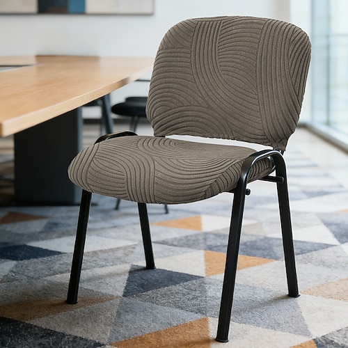 Stretch-Sitzkissen- und Rückenlehnenschutz für Konferenzstühle mit geteilter Sitzfläche, bogenförmigem Blumenmuster und rutschfester Oberfläche für alle Jahreszeiten. Image