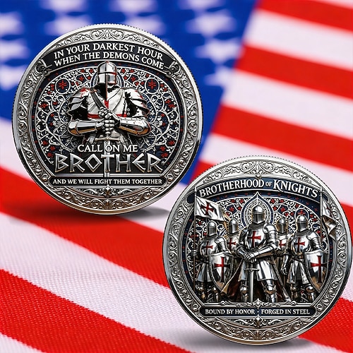 Gedenkmünze der Ritterbruderschaft, mittelalterliche Ritter-Herausforderungsmünze, doppelseitiges Sammlerstück, Souvenirmünze mit Rüstungsmotiv, inspirierendes Geschenk der Ritterbruderschaft für Image
