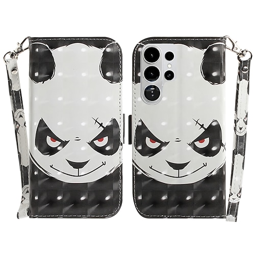 Handy Hülle Handyhüllen Für Samsung Galaxy S26 S26 Plus S26 Ultra Brieftaschenhülle Vollschutz Mit Handgelenkschlaufe Ständer Katze 3D Zeichentrick Blumendruck PU-Leder Image