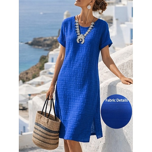 Damen Minikleid T-Shirt-Kleid Sommerkleid Lässig Täglich Lässiger Schnitt Einfach Kurzarm Rundhalsausschnitt Blau Hellgrün Dunkelpink Rote Sommer Frühling Image